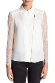 Crepe & Lace Zip-Up Dull Matte Top at Nordstrom Rack