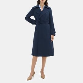 Crepe Relaxed Trench Coat Outlet at Theory