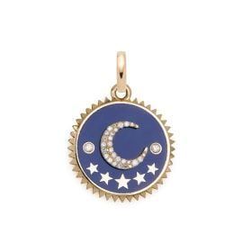 Crescent Blue Ceramic Medium Medallion in Yellow Gold with Diamonds in 18K Yellow Gold FoundRae at Foundrae