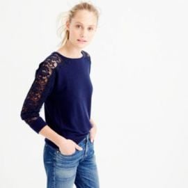 Crewneck sweater with edged lace at J. Crew