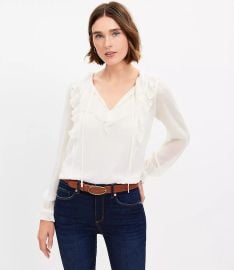 Crinkle Ruffle Tie Neck Blouse at Loft