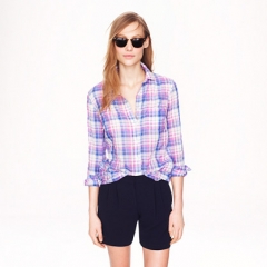 Crinkle boy shirt in orchid plaid at J. Crew