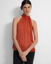 Crinkled Silk Chiffon Halter Bow Top at Theory