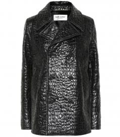 Croc-effect faux leather pea coat at Mytheresa