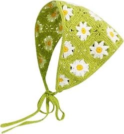 Crochet Bandana Head Kerchief Knitted Hair Scarf Boho Vintage Headbands Triangle Hair Tie Handmade Floral Hair Headwrap for Girls Women Style 13 at Womens Clothing store at Amazon