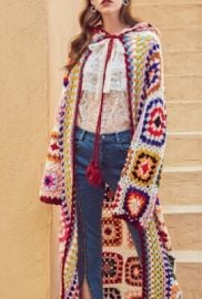 Crochet Granny Square Handmade Cardigan Knit Long Rainbow Hooded Cardigan Boho eBay at eBay