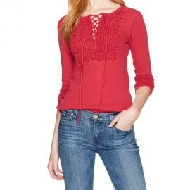 Crochet Lace Up Thermal Knit Top at Overstock