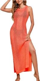 Crochet Long Dresses Women Beach Bath Swim Coverup Knit Sleeveless Cover-Up at Womens Clothing store at Amazon