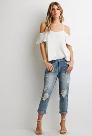 Crochet-Patch Boyfriend Jeans  Forever 21 - 2000052551 at Forever 21