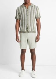 Crochet Stripe Short-Sleeve Button-Front Shirt in Products Men at Vince