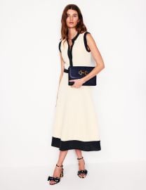 Crochet Trim Knitted Dress-Ivory Navy Boden USA at Boden