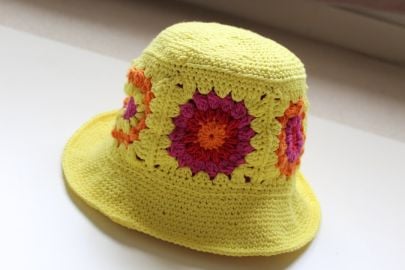 Crochet Yellow Bucket Hat With Flower Motif Anni Amie - at Etsy