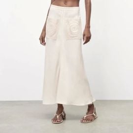 Crochet and Linen Midi Skirt at Zara