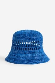 Crochet-look Straw Hat - Bright blue - Ladies HampM US at H&M