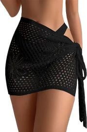 Crochet sarong skirt net cover up fishnet shawl fish flower net cover ups fishnet beach wrap for swimwear women.(SJJ85) at Amazon