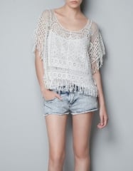 Crochet top with fringes at Zara