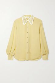 Crochet-trimmed georgette blouse at Net a Porter