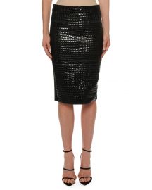 Crocodile-Embossed Leather Knee-Length Skirt at Bergdorf Goodman