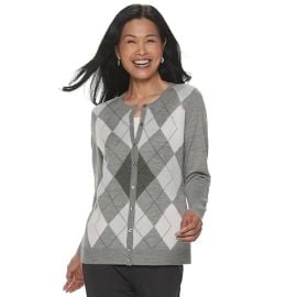 Croft & Barrow Button Front Cardigan in Barely Pink Argyle at Kohls