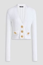 Cropped Button Embellished Ribbed Pointelle Knit Cardigan at The Outnet