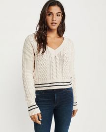 Cropped Cable V-neck Sweater by Abercrombie & Finch at Abercrombie & Fitch