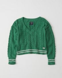 Cropped Cable V-neck Sweater by Abercrombie & Finch at Abercrombie and Finch