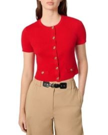 Cropped Gold Tone Buttons Crewneck Cardigan at Bloomingdales