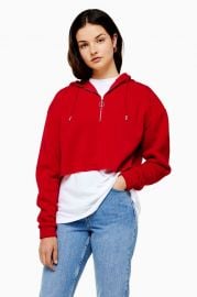 Cropped Half zip hoodie at Topshop