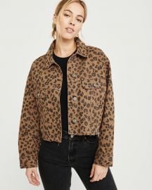 Cropped Leopard Print Girlfriend Denim Jacket at Abercrombie & Fitch