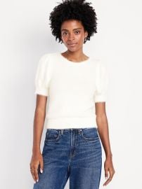 Cropped Puff-Sleeve Eyelash Sweater at Old Navy