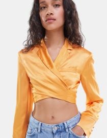 Cropped Satin Blazer by Bershka at ASOS