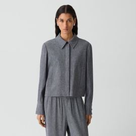 Cropped Shirt Jacket in Fluid Linen | Women’s Light Jacket | Theory at Theory