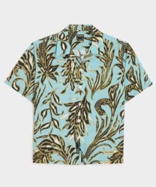 Cropped Silk-Cotton Botanical Camp Collar Shirt in Teal - Todd Snyder at Todd Snyder