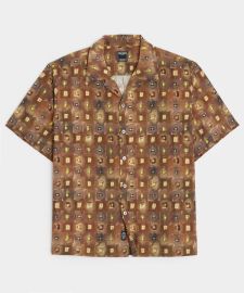 Cropped Silk-Cotton Camp Collar Shirt in Brown - Todd Snyder at Todd Snyder