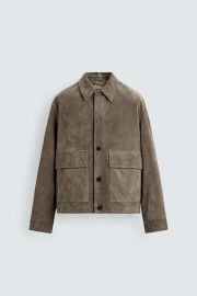 Cropped Suede Leather Overshirt at Zara