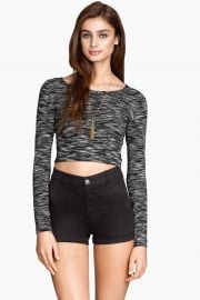 Cropped Top in Black Melange at H&M