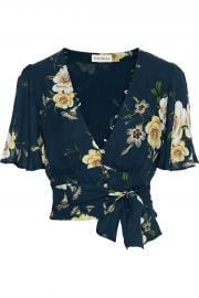 Cropped belted floral-print silk-crepe top at The Outnet