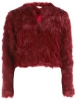 Cropped burgundy fur jacket at Dorothy Perkins