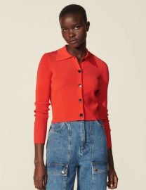 Cropped cardigan with shirt collar at Sandro