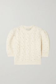 Cropped crystal-embellished cable-knit alpaca-blend sweater at Net a Porter