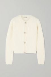 Cropped crystal-embellished ribbed cashmere cardigan at Net a Porter