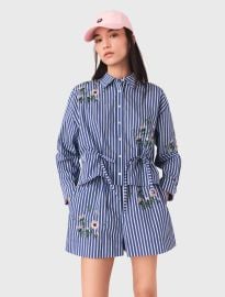 Cropped embroidered striped shirt White For Women at Maje