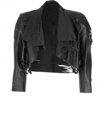 Cropped leather jacket by Catherine Malandrino at Stylebop