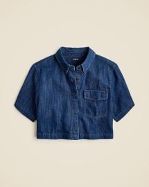 Cropped patch-pocket shirt in denim twill at J. Crew