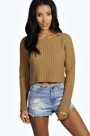 Cropped ribbed sweater at Boohoo