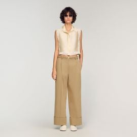 Cropped shirt with lace details in Ecru for Women Paris at Sandro
