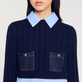 Cropped wool and cashmere sweater blue For Women Paris at Sandro