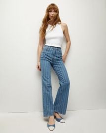 Crosbie Striped Loafer Length Wide-Leg Jean in Sapphire Stripe at Veronica Beard