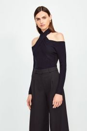 Cross Neck Long Sleeve Knitted Top at Karen Millen