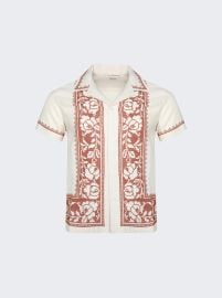 Cross Stitched Rose Garland Shirt Brown And White The Webster at The Webster